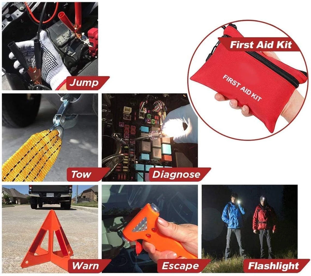 76-in-1 Auto-pannenset, Verbanddoos, Auto, Noodgereedschapset, Pechhulp, Set Veiligheidsset Met Starthulpkabel, Sleepkabel, Waarschuwingsdriehoek, Zaklamp, Etc., Beste Cadeau Voor Noodgevallen, Eerste Hulp 2 76-in-1 Auto-pannenset, Verbanddoos, Auto, Noodgereedschapset, Pechhulp, Set Veiligheidsset Met Starthulpkabel, Sleepkabel, Waarschuwingsdriehoek, Zaklamp, Etc., Beste Cadeau Voor Noodgevallen, Eerste Hulp - Afbeelding 2