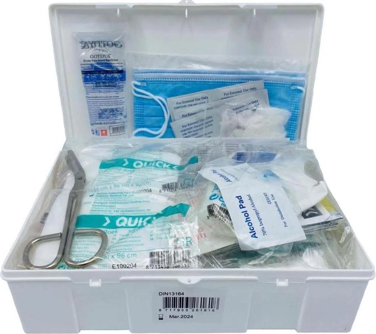 Quick EHBO Verbandtrommel Volgens DIN 13164 + Wandhouder - EHBO Doos - Internationaal Goedgekeurd - Verbandkast - First Aid Kit 2 Quick EHBO Verbandtrommel Volgens DIN 13164 + Wandhouder - EHBO Doos - Internationaal Goedgekeurd - Verbandkast - First Aid Kit - Afbeelding 2