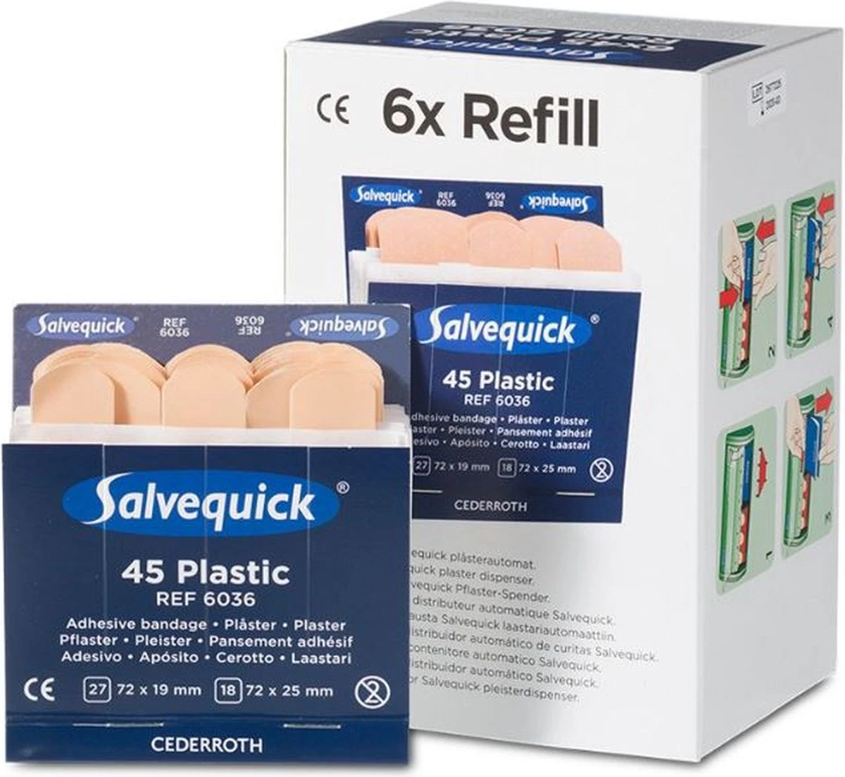 Navulling Salvequick Dispenser Plastic 6 X 45 Stuks - 6036 1 Navulling Salvequick Dispenser Plastic 6 X 45 Stuks - 6036