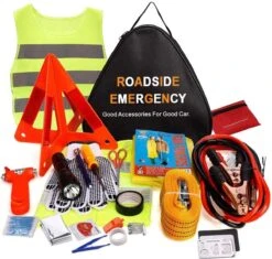 76-in-1 Auto-pannenset, Verbanddoos, Auto, Noodgereedschapset, Pechhulp, Set Veiligheidsset Met Starthulpkabel, Sleepkabel, Waarschuwingsdriehoek, Zaklamp, Etc., Beste Cadeau Voor Noodgevallen, Eerste Hulp