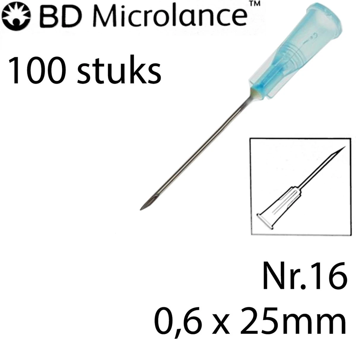 BD Microlance - Injectienaald - 0,6 X 25mm - 100 St. - Blauw - Nr.16 - 23G X 1" (Steriele Naalden) 1 BD Microlance - Injectienaald - 0,6 X 25mm - 100 St. - Blauw - Nr.16 - 23G X 1" (Steriele Naalden)
