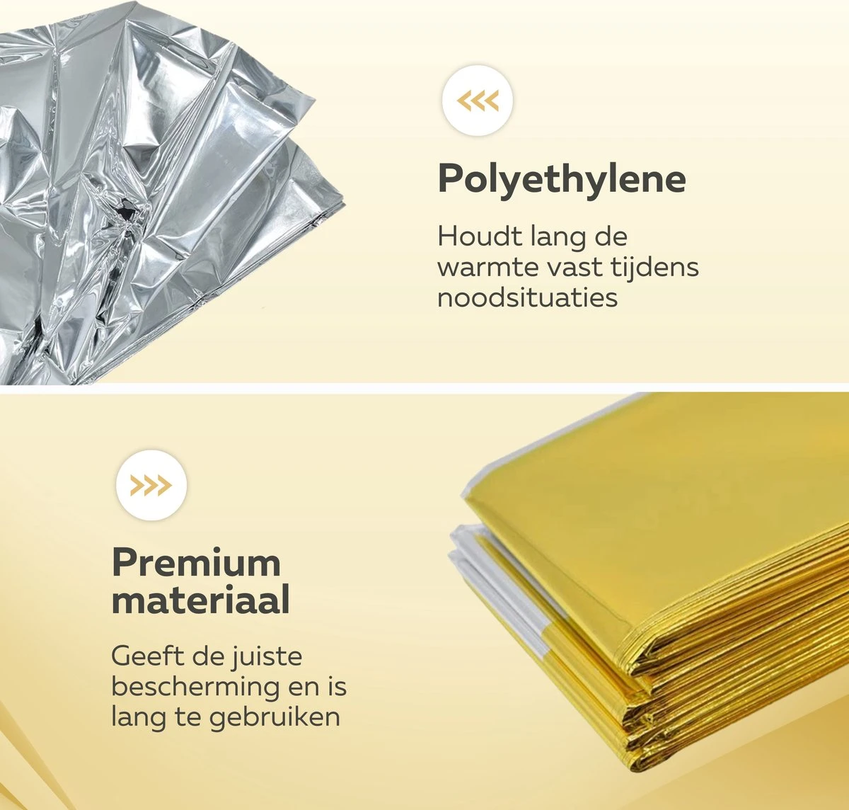 Nooddeken - Reddingsdeken - Isolatiedeken - Set Van 10 STUKS - 160 X 210 - PET - Aluminium - Goud / Zilver 3 Nooddeken - Reddingsdeken - Isolatiedeken - Set Van 10 STUKS - 160 X 210 - PET - Aluminium - Goud / Zilver - Afbeelding 3