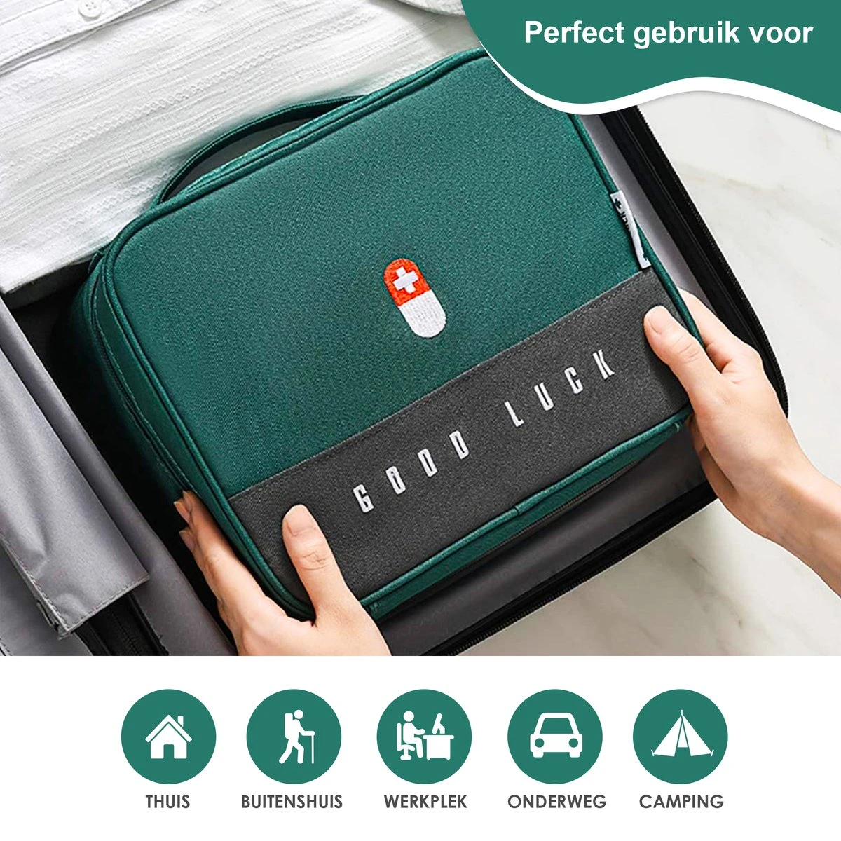 Good Luck EHBO-tas - EHBO-tas - Toilettas - Groen - Waterdicht - Multifunctioneel - Draagbaar 7 Good Luck EHBO-tas - EHBO-tas - Toilettas - Groen - Waterdicht - Multifunctioneel - Draagbaar - Afbeelding 7