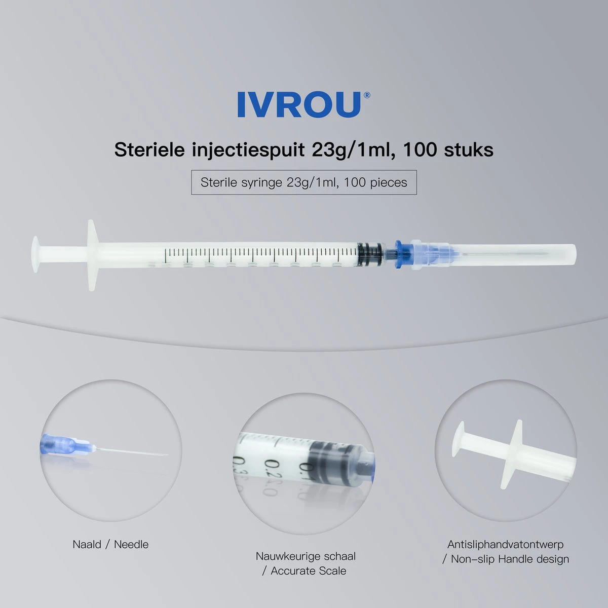 IVROU Steriele Injectiespuit 100 Stuks - Doseerspuit Met Maataanduiding En Naald 1ml, 23g - Injectie Spuit - Injectienaald - Wegwerp Spuit - Individueel Verpakt 3 IVROU Steriele Injectiespuit 100 Stuks - Doseerspuit Met Maataanduiding En Naald 1ml, 23g - Injectie Spuit - Injectienaald - Wegwerp Spuit - Individueel Verpakt - Afbeelding 3