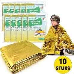 Nooddeken - Reddingsdeken - Isolatiedeken - Set Van 10 STUKS - 160 X 210 - PET - Aluminium - Goud / Zilver