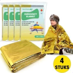 Nooddeken - Reddingsdeken - Isolatiedeken - Set Van 4 STUKS - 160 X 210 - PET - Aluminium - Goud / Zilver