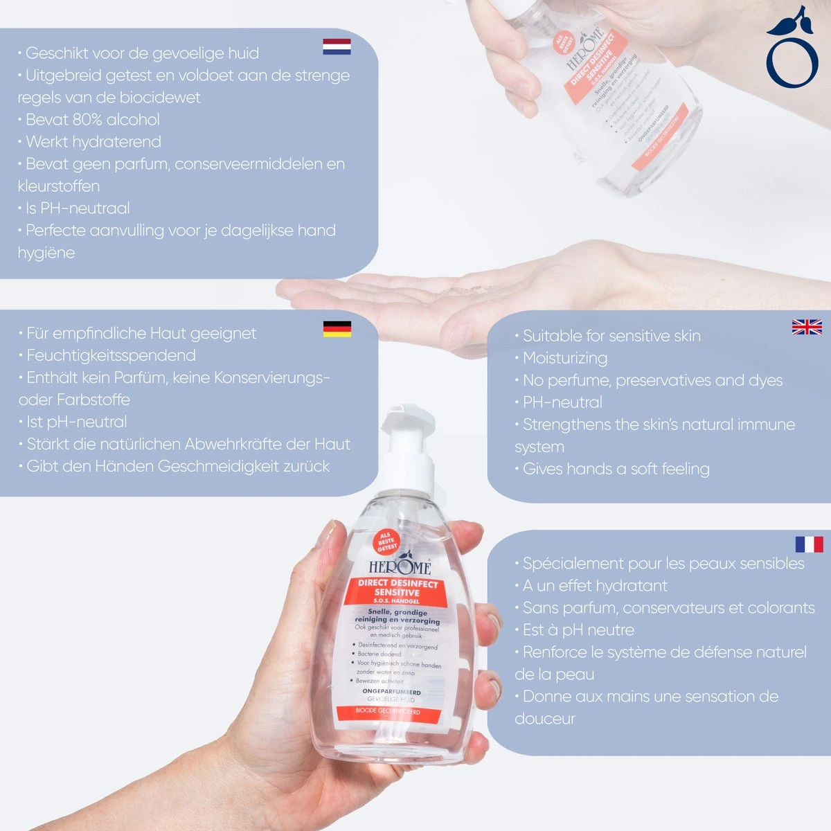 Herome Direct Desinfect Handgel Sensitive (Parfumvrij) - Desinfecterende Handgel Met 80% Alcohol - Beschermt Tegen Bacteriën En Droogt De Handen Niet Uit - 200ml. 6 Herome Direct Desinfect Handgel Sensitive (Parfumvrij) - Desinfecterende Handgel Met 80% Alcohol - Beschermt Tegen Bacteriën En Droogt De Handen Niet Uit - 200ml. - Afbeelding 6