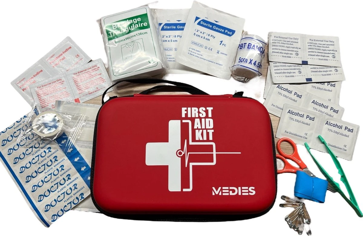 Medies - EHBO-kit Met 42 Onderdelen - EHBO Koffer - Verbanddoos - EVA Case - Waterafstotend Met Lanyard - 20x13x5,5cm 1 Medies - EHBO-kit Met 42 Onderdelen - EHBO Koffer - Verbanddoos - EVA Case - Waterafstotend Met Lanyard - 20x13x5,5cm