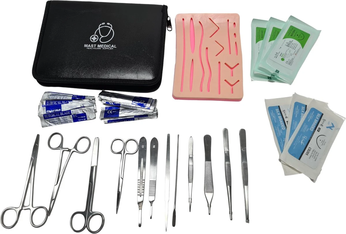 Hechtset Geneeskunde - Leren Hechten - Oefenen Hechten - Suture - Naaldvoerder - Chirurgisch Hechten - Dissectie - Mast Medical 2 Hechtset Geneeskunde - Leren Hechten - Oefenen Hechten - Suture - Naaldvoerder - Chirurgisch Hechten - Dissectie - Mast Medical - Afbeelding 2