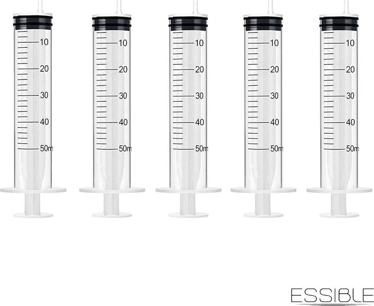 ESSIBLE Spuit - Spuiten - Injectiespuit - Doseerspuit - Injectiespuit Zonder Naald - 50ml - 5 Stuks 1 ESSIBLE Spuit - Spuiten - Injectiespuit - Doseerspuit - Injectiespuit Zonder Naald - 50ml - 5 Stuks