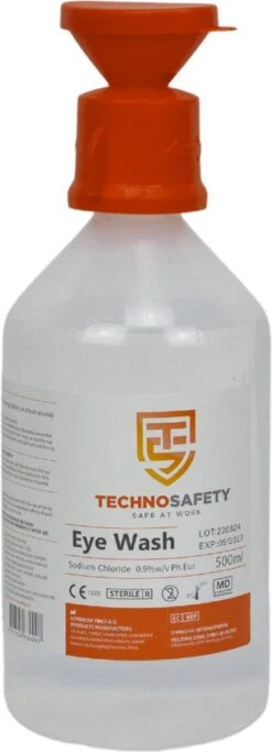 Technosafety Oogspoelfles - Oogdouche - 500 ML - NaCl 0,9% - Circa 4,5 Jaar Houdbaar