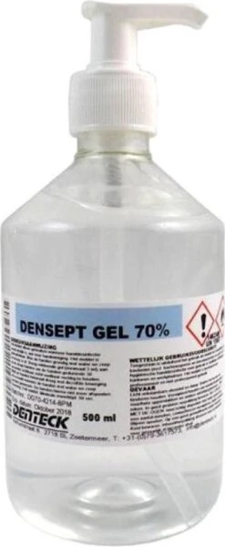 Desinfecterende Handgel Denteck Densept 70%. Verdikte Alcohol Handgel 500ml Met Pompje.