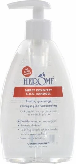 Herome Direct Desinfect Handgel Sensitive (Parfumvrij) - Desinfecterende Handgel Met 80% Alcohol - Beschermt Tegen Bacteriën En Droogt De Handen Niet Uit - 200ml.