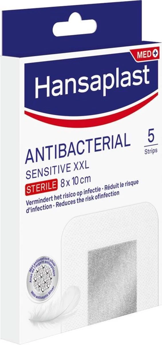 Hansaplast Sensitive Antibacterieel Zilver Pleisters XXL- 5 Stuks 1 Hansaplast Sensitive Antibacterieel Zilver Pleisters XXL- 5 Stuks