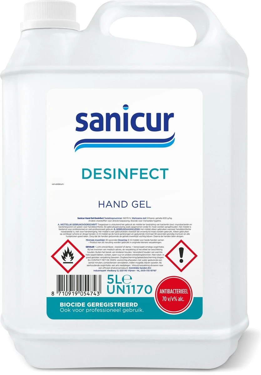 Sanicur Desinfecterende Handgel 5 Liter / 5000ml Jerrycan Navulling 1 Sanicur Desinfecterende Handgel 5 Liter / 5000ml Jerrycan Navulling