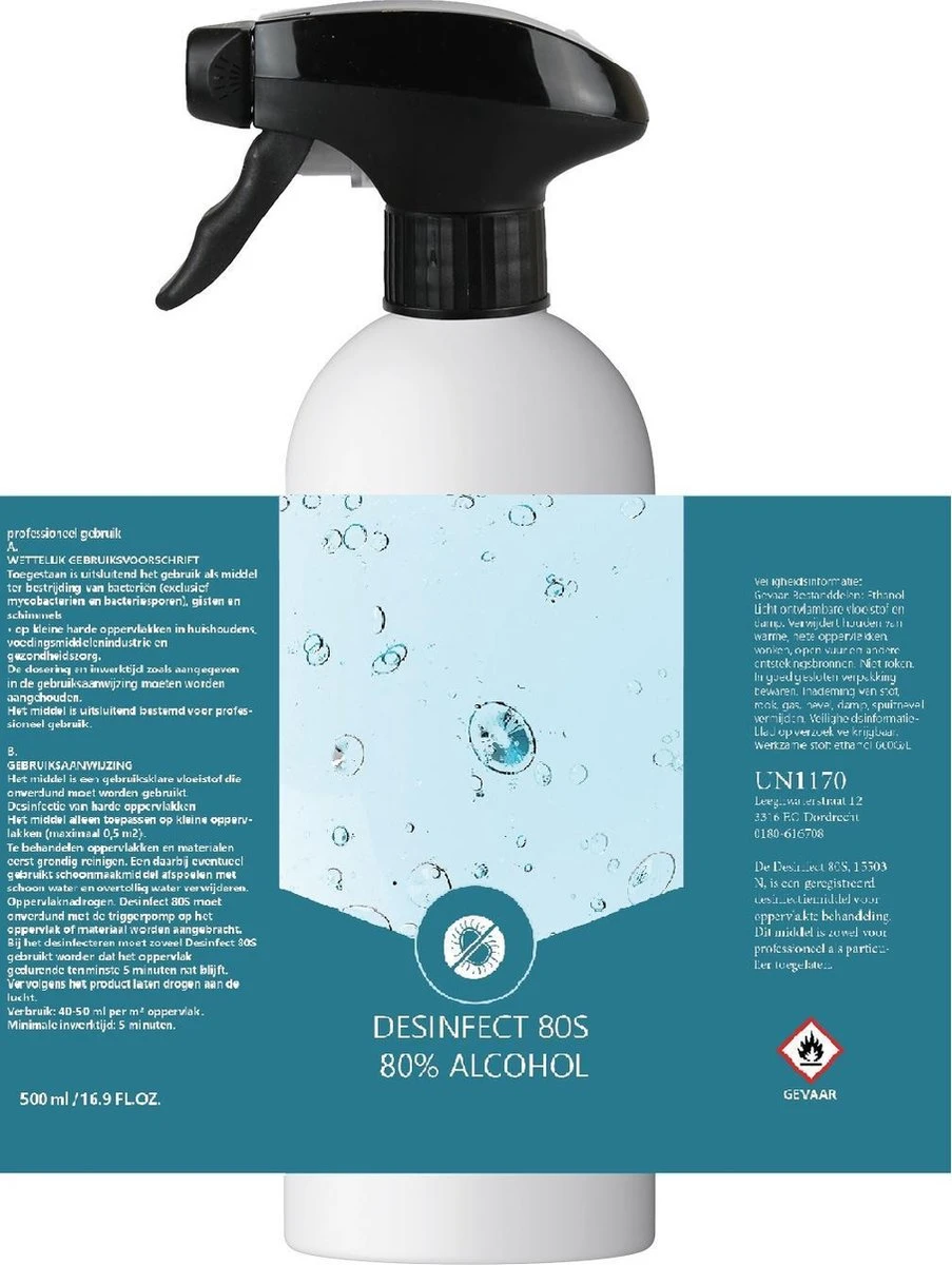 500 Ml Desinfect80S - Alcohol 80% Met Trigger - Spuitflacon - Desinfectie Spray - CTGB15503N 1 500 Ml Desinfect80S - Alcohol 80% Met Trigger - Spuitflacon - Desinfectie Spray - CTGB15503N