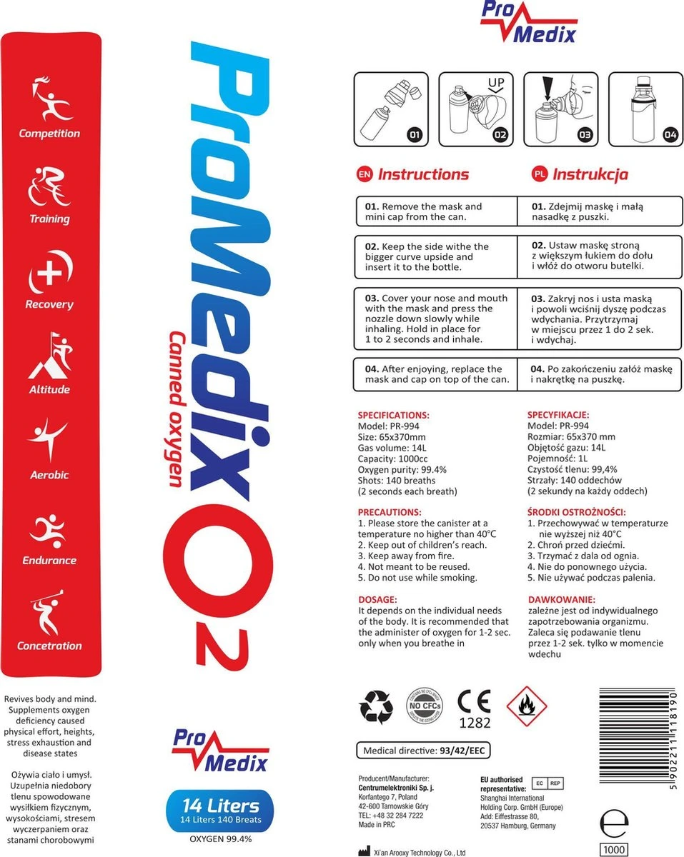 Draagbare Zuurstofinhalator In Een Blik 99,4% O2 12L Promedix PR-994 8 Draagbare Zuurstofinhalator In Een Blik 99,4% O2 12L Promedix PR-994 - Afbeelding 8